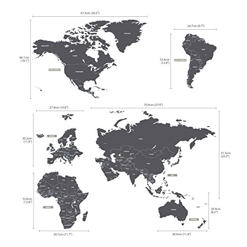 Decowall DLT-1609G Moderne Graue Weltkarte Wandsticker Wandaufkleber Wandtattoo Kinderzimmer (Extra Groß) - 5