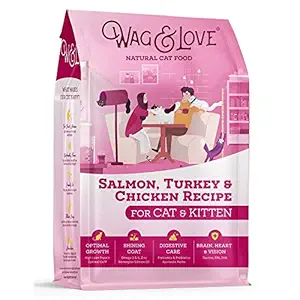Wag & Love Dry Cat Food for Kitten and Adult Cats with Salmon , Turkey & Chicken Recipe (1.6 Kg)