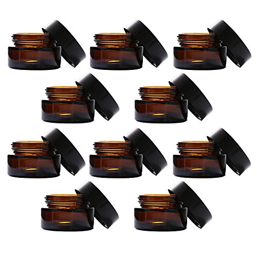 Leegoal(TM) 20 Gram Amber Empty Refillable Frosted Glass Cosmetic Cream Jar Pot Bottle Container,10pcs