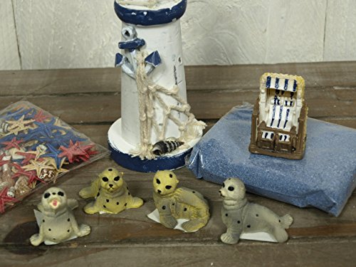 8tlg. Deko Set b/w: Leuchtturm, Strandkorb, Robben, Sand, Muscheln und Seesterne maritime Dekoration - 2