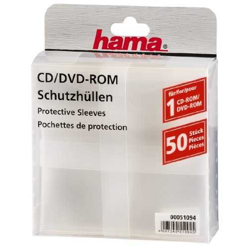 Hama CD-Rom/DVD-Rom/Blu-ray Schutzhüllen (Slim-Design, Sleeve aus Kunststoff, 50 Stück), transparent