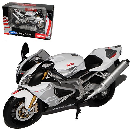 Preisvergleich Produktbild Welly Aprilia RSV 1000R Weiss Silber 1 / 10 Modell Motorrad mit individiuellem Wunschkennzeichen