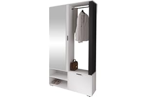 Mirjan24 Garderoben-Set Raldento mit Spiegel, Kleiderstange, Schuhschrank und Fächer, Wandgarderobe, Flurgarderobe, Kompaktgarderobe (Weiß/Weiß + Schwarz)