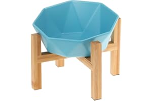 HCHLQLZ Blau mit Ständer Keramik geneigt abgewinkelt katzennapf hundenapf futternapf Katze Hund fressnapf Katze futterstation Erhöhte Hundebars für Hunde mit Massivholz Ständer