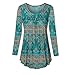 Produktbild BaZhaHei Frauen Scoop Neck Plissee Long Sleeves Plus Größe Bluse Top Tunika Shirt Drucken Rundhals Lange Ärmel Mittlerer und Langer Abschnitt Große Größe Mantel T-Shirt Hemd