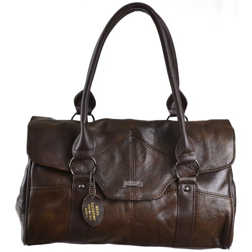 Lorenz - Bolso al hombro de piel para mujer marrón marrón oscuro