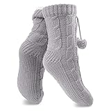 Celodoro 1 Paar gefütterte Damen Kuschel-Strick-Socken Grau-35-38