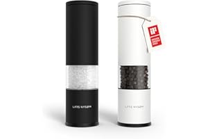 ‎LARS NYSØM LARS NYSØM Młynek do soli i pieprzu 2 sztuki Ręczny z regulowanym ceramicznym młynkiem od gruboziarnistego do drobnego I Zestaw młynków do przypraw (2 sztuki) (Black/White)