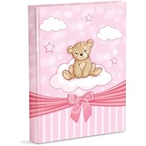 Birth Photo Album In Fabric 23 X 30 Cm 56 White Pages And 4 PPG Personalised Diary In Thick And Durable Cardboard Intervaled With Pergamin, Light Blue