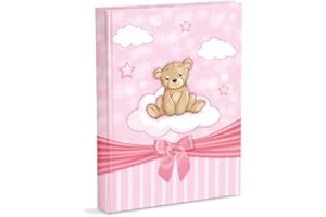Mareli Album Fotografico, Rosa, Nascita Bambina, con Diario, 23 x 30 cm, 56 Pagine Bianche e 4 Pagine Personalizzabili in Cartoncino Spesso e Resistente Intervallate da Pergamino