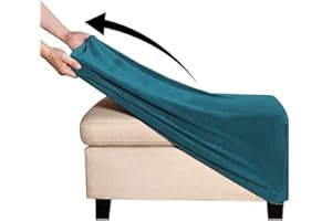 AQIGR Hockerbezug Rechteck Bezug für Fußhocker, Rechteckig Stretch Ottomane Abdeckung Sitzhocker Elastisch Husse Überzug Möbel Protector für Sofa Fußbank (Color : Peacock Blue, Size : LARGE)