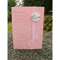 Einladung Einladungskarte Kommunion Konfirmation Fisch silber rosa rose