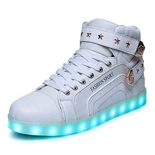 O&N Unisex Women Men High Top USB Charging LED Lights Up Trainers Flashing Sneakers Lace Up Couples Shoes