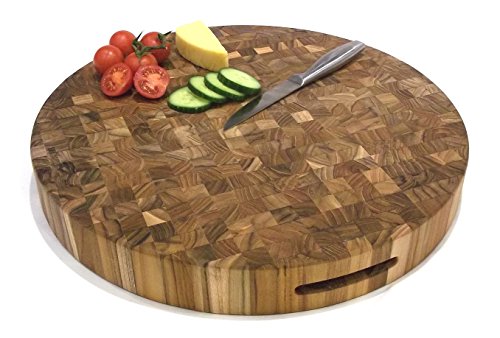 Runder Metzgerblock / Schneidebrett aus massivem Teak-Hirnholz