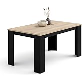 Duehome Naya Fixed Dining Table, Rectangular, for Living Room and Kitchen | Canadian Oak and Black Industrial Style Dining Ro