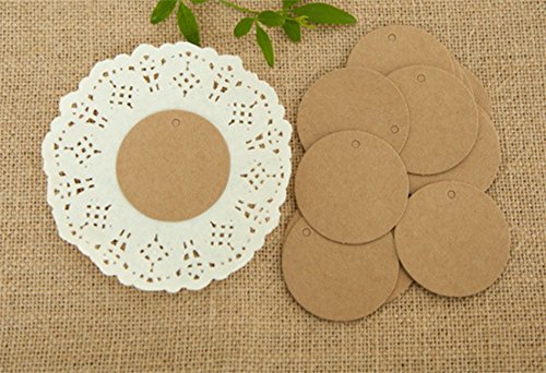 Hosaire 100 Etikett Runde Form Kraftpapier Tags Selbstgestalten Anhänger Etiketten DIY Deko Hochzeit Party Etikett Preisschild Schilder Geschenk Anhänger Kofferanhänger Label,5 x 5 cm - 4