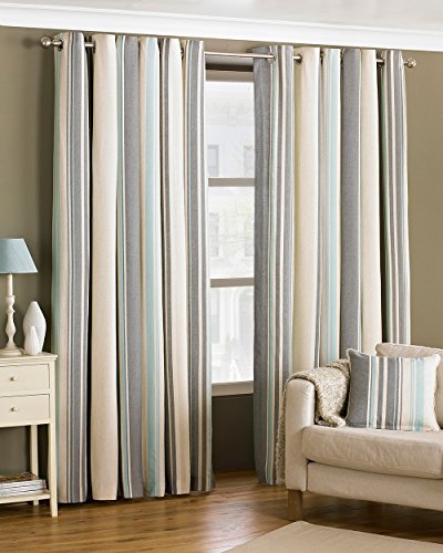 Riva Home, Riva Home Essential Broadway Stripe Duck Egg Blue Ring Top Curtains 168 x 229