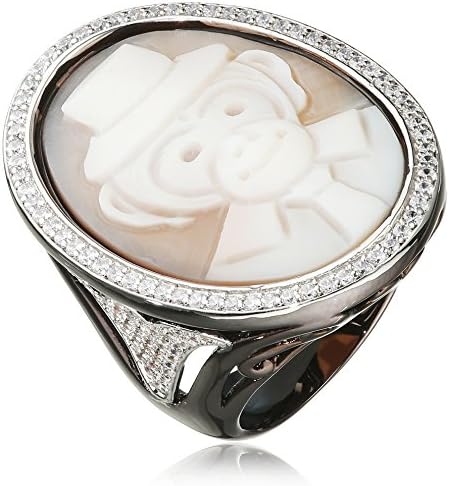 AMEDEO Hand Carved Sardonyx Shell Cameo Surrounded by Cubic Zirconia Featuring a Monkey Ring