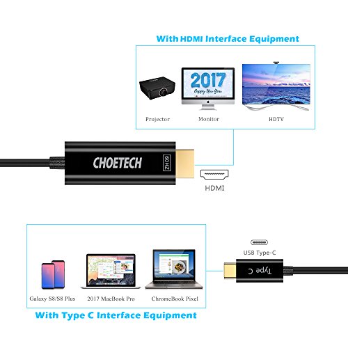 USB C auf HDMI Kabel (4K@60Hz), CHOETECH (6ft/1.8m) USB 3.1 Typ C (Thunderbolt 3 kompatibel) zu HDMI Kabel für MacBook pro 2017/2016, 2015/2016 MacBook, Samsung Galaxy S8/S8 Plus, ChromeBook Pixel und andere - 3