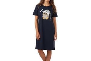 In One Clothing Mädchen Nachthemd mit kurzem Arm, weicher Single-Jersey aus 100% Bauwollle, mit Eulen oder Faultier Motivdruck