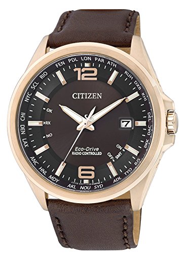 Citizen Herren-Armbanduhr XL Funkuhren Analog Quarz Leder CB0017-03W