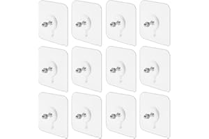 KEBOYOE 12 Stück Klebe Schrauben Ohne Bohren Selbstklebende Klebeschraube Hängenägel Transparent Selbstklebende Schrauben Haken mit 14mm Schraubstange für Küche,Bad,Schrank,Schlüssel 7 x 7cm