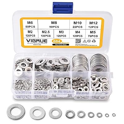 VIGRUE 684PCS Rondelles Plates en 304 Acier Inoxydable Assortiment,M2 M2.5 M3 M4 M5 M6 M8 M10 M12 Rondelle Plate pour L'étanchéité des Vis Bagues D'étanchéité-Livré avec boîte