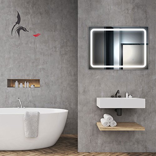 Badezimmerspiegel mit LED, Bochum 50x70cm, waagerecht und senkrecht zu montieren, Badspiegel mit Licht, Energieklasse A+