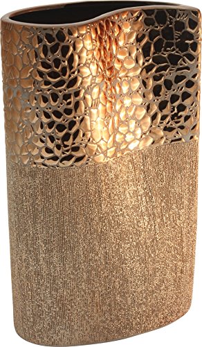 GILDE edle Tropfenvase Keramikvase Blumenvase Dekovase in style gold aus relifiertem Keramik, 30 cm