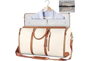 EVURU Borsa per indumenti da viaggio, Borsa porta abiti convertibile, Borsa Sportiva da Donna in Pelle PU con Scomparto Scarpe, Borsa da viaggio impermeabile per donna (Beige)