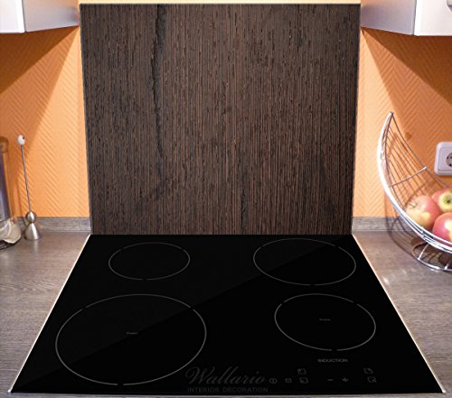 Wallario Herdabdeckplatte / Spitzschutz aus Glas, 1-teilig, 60x52cm, für Ceran- und Induktionsherde, Holz-Optik Textur dunkelbraunes Holz - 3