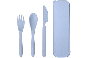 WEIESCIE Set di posate da viaggio con custodia, 1 pezzi di posate in plastica riutilizzabili forchette cucchiaio, posate da campeggio portatili per adulti, viaggi, picnic, campeggio (blu)
