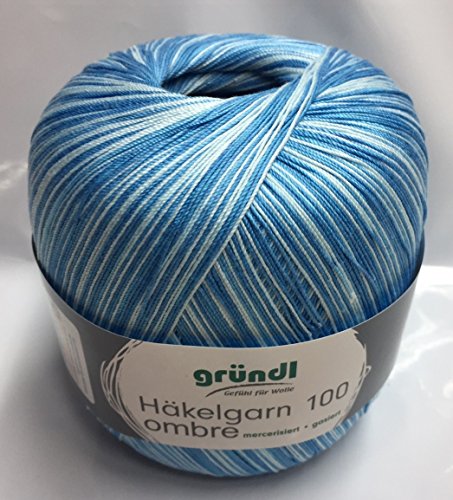 Gründl Filethäkelgarn, Häkelgarn Ombre mit Farbverlauf, 100 Gramm Kone, Farbe: 03 Ocean