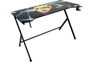 Konix Naruto Shippuden Bureau Gaming 121 x 69 x 76 cm en Forme de Y - Table en Bois et métal - Porte-gobelet - Support Casque - Motif Naruto Rasengan
