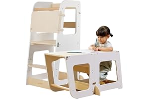TEEDUM Torre de Aprendizaje Montessori para Niños Convertible en Escritorio – Torre de Observación de Madera para Niños de 12 Meses a 6 Años