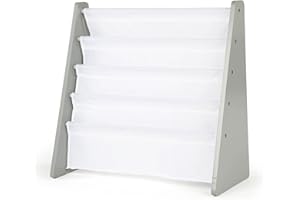 Humble Crew Children's Bookcase Storage Rack with 4 Tiers, Children's Bookrack, Bookshelf, Grey/White