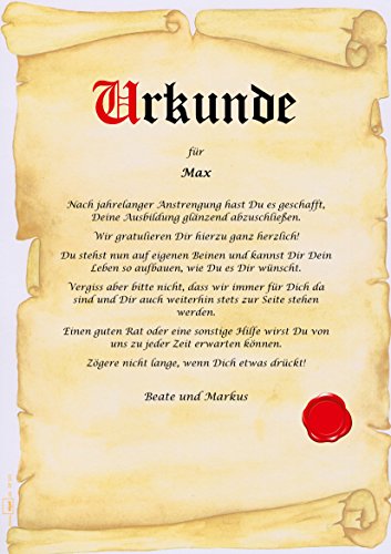 Urkunde persönliche Geschenk Karte zur bestandenen Ausbildung Azubi Prüfung Pergament div. A4 Papier Motive - 3