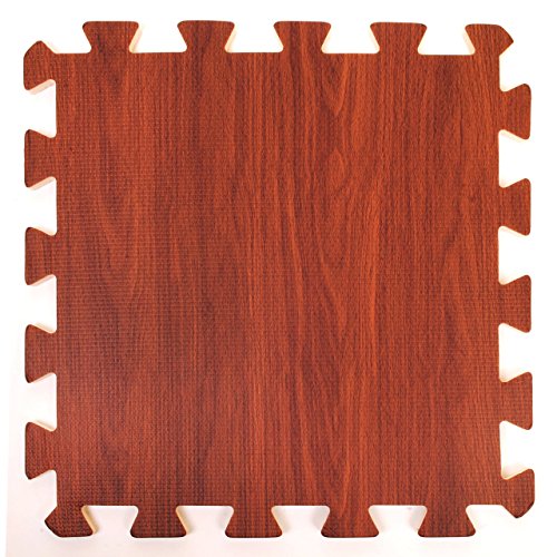 Wood Effect Interlocking Foam Mats - Perfect for Floor Protection, Garage, Exercise, Yoga, Playroom. Eva foam (9 tiles, Chocolate Brown)