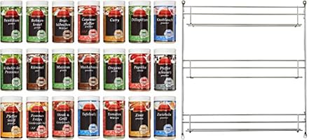 Ostmann Chrom-Gewürzregal gefüllt mit 21 Gewürzdosen Kräuter-Regal-Set Gewürz-Ständer, mit 21 feinen Gewürzen
