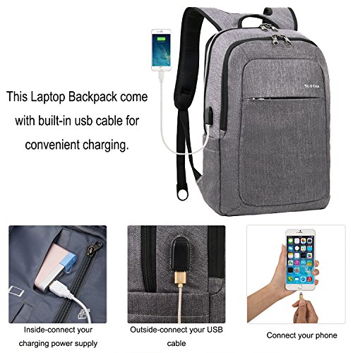 Slotra Laptoprucksack USB-Ladeanschluss Business 15 6 Zoll Slim Backpack Schule Outdoor Resien leichtgrau 