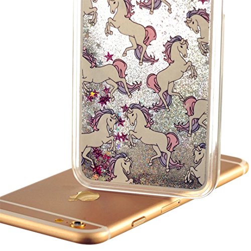 KSHOP Handytasche Hülle für iPhone SE / iphone 5 / iphone 5S mit Flüssigkeit – Hartschale Backcover Case Schutzhülle Cover Wasser mit Schneekugel Sterne glitzernd Bling Bling Transparent mit Muster Animation – Pegasus - 4