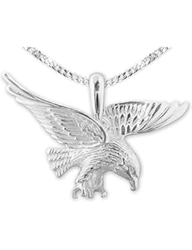 CLEVER SCHMUCK-SET Silberner Anhänger großer Adler fliegend 37 mm mit Kette Panzer 60 cm lang und 2 mm stark STERLING...