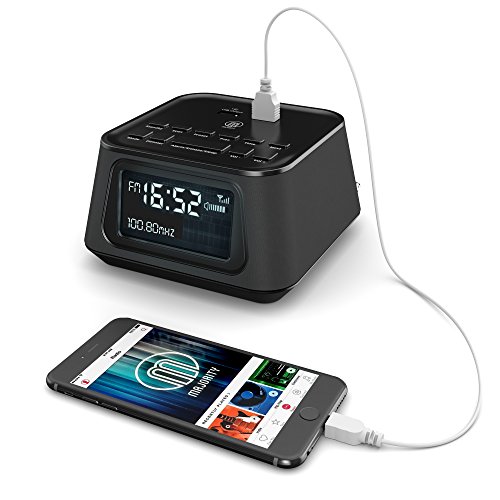 Madingley Hall Bedside FM Radio Alarm Clock - 2 USB Charging Ports - Mains Powered (White)