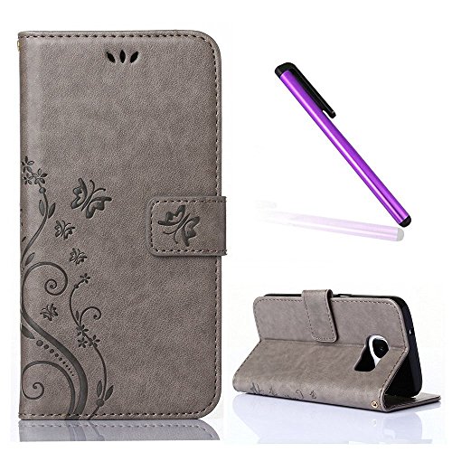 Funda Samsung Galaxy S7 Carcasas para Samsung Galaxy S7 EMAXELERS Funda Piel para Samsung Galaxy S7 Samsung Galaxy S7 Lujo Caso Funda Cuero para Samsung Galaxy S7 Soporte Plegable  Ranuras para Tarjetas y Billetes  Estilo Libro  Acceso a Botones  Cierre Magn  tico Carcasas Samsung Galaxy S7 Gray Butterfly