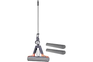 XUQEAYWD Trapeador De Esponja, 110x28cm Fregona De Esponja con 2 Recambios De Cabezas De Esponjas, Mopa Fregonas para Limpieza del Suel, Fregona Exprimible, Absorción De Agua, Fácil De Limpiar