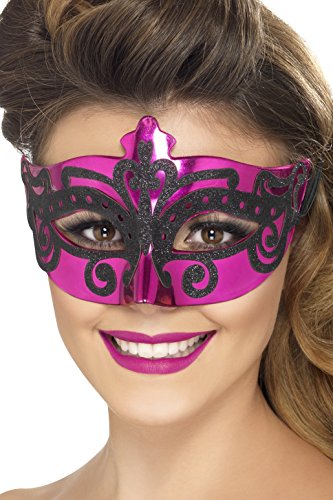 Preisvergleich Produktbild Smiffys 25826 - Venetian Eyemask Detaillierung, rosa / schwarz