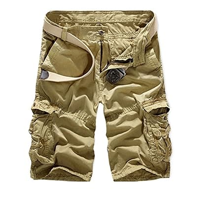 Vertvie Homme Militaire Cargo Short de Loisir Travail Casual Bermuda Pantalon Court Multi Poches Vintage (sans Ceinture) (FR 42(Taille fabricants 32), Kaki)