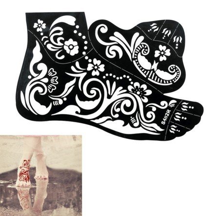 HENNA TATTOO STENCILS for FEET No. 402- 2 Large Sheet Indian Mehndi Stencills, one for each foot , single use - suitable for Henna Tattoo Glitter Tattoo and Airbrush Tattoo S402
