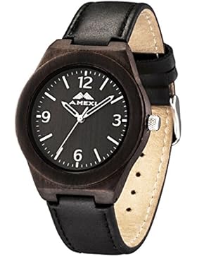 Amexi Holzuhr Herren Damen Unisex Uhren aus Holz für Männer Frauen Armbanduhr mit Echtes Leder Gurt Japanische...
