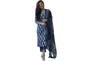KLOSIA Frauen Blau Indigo Gedruckt Kurta Set Mit Dupatta